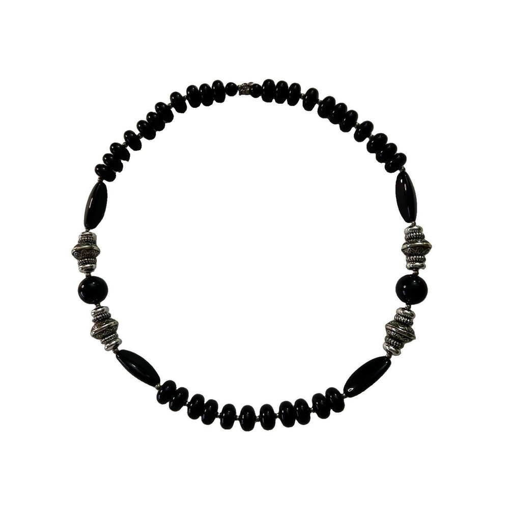 Beaded Necklace Black Silver tone choker style fashion Casual lightweight